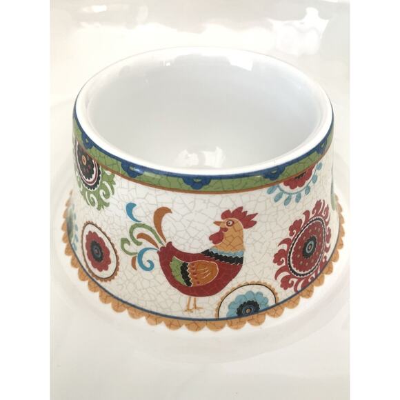 222 FIFTH Suzani Rooster 1 Piece Chip & Dip Serving Bowl Platter 14" Floral EUC - Picture 6 of 14